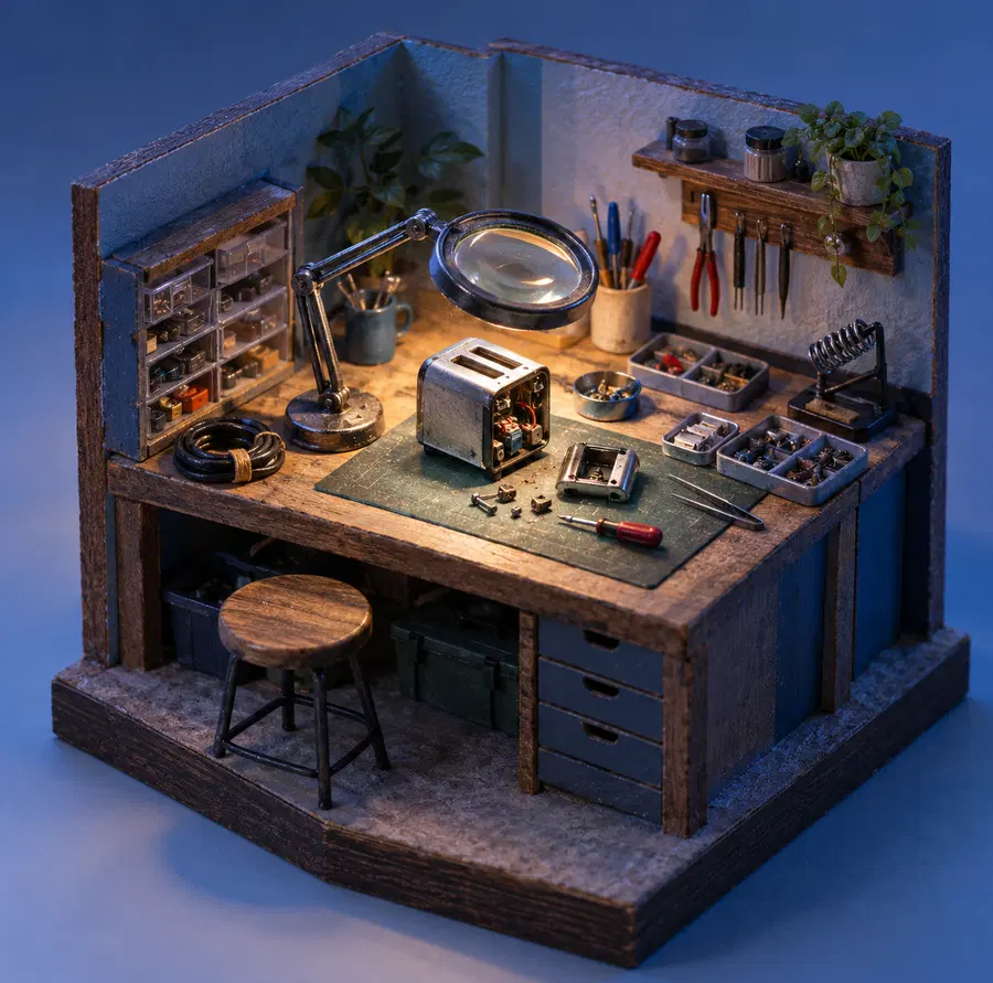 Illustration of repair businesses equipment and workspace