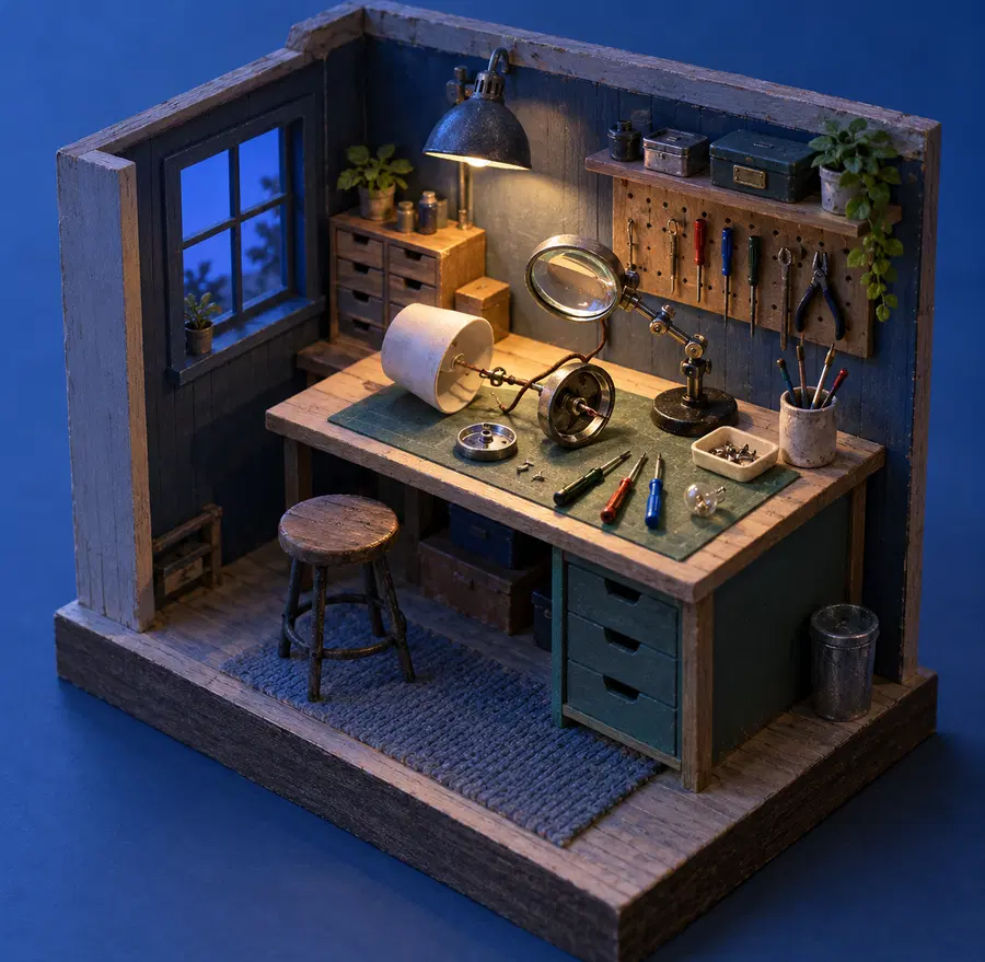 Illustration of repair businesses equipment and workspace